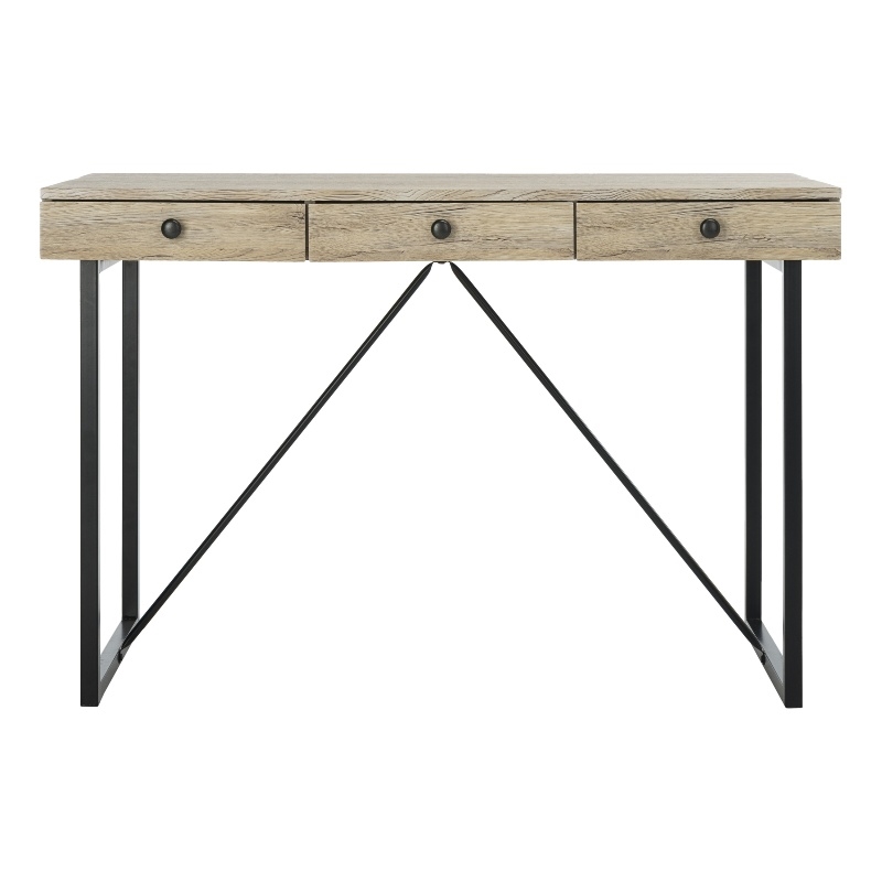 Safavieh Hilton 3 Drawer Wood and Metal Desk in Brown / Black