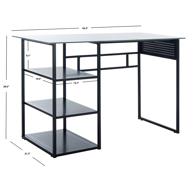 Safavieh Xyla 3 Shelf Glass Top and Metal Desk in White / Black