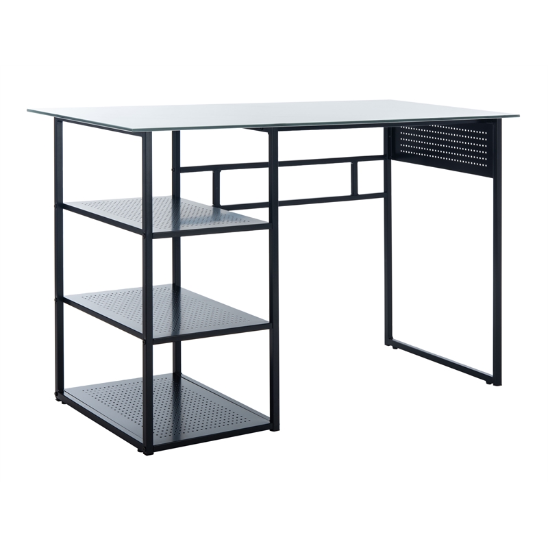 Safavieh Xyla 3 Shelf Glass Top and Metal Desk in White / Black