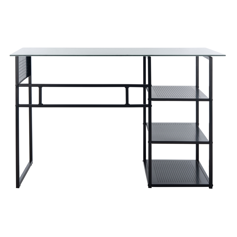 Safavieh Xyla 3 Shelf Glass Top and Metal Desk in White / Black