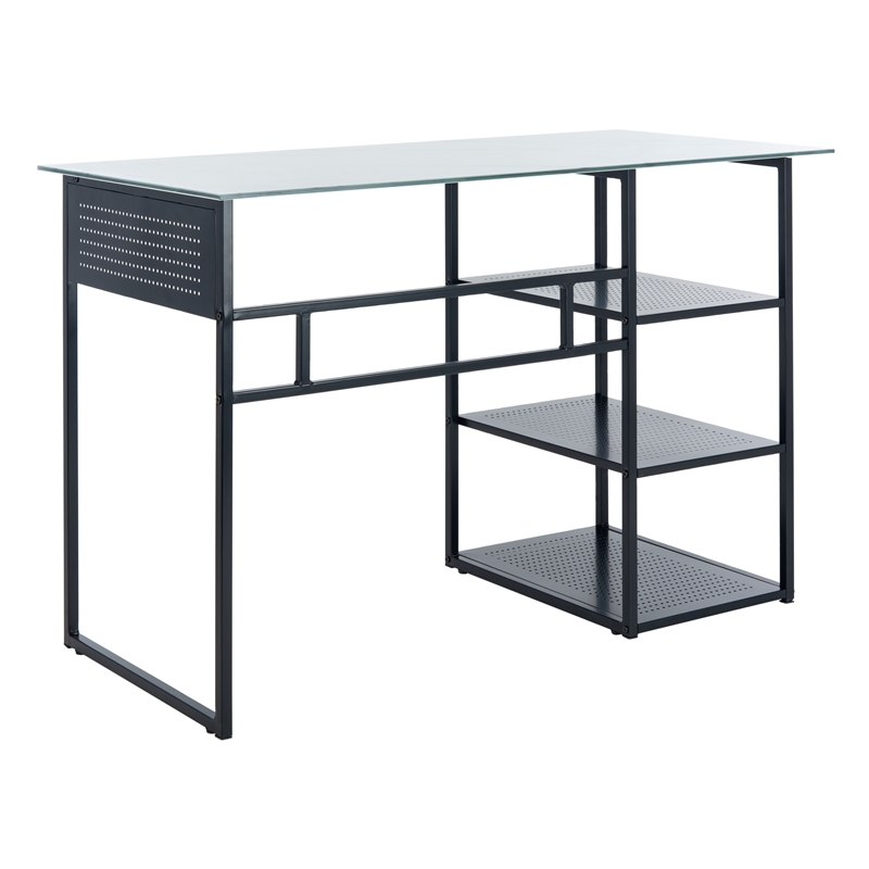 Safavieh Xyla 3 Shelf Glass Top and Metal Desk in White / Black