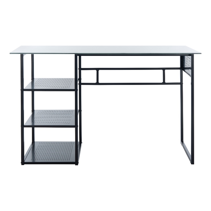 Safavieh Xyla 3 Shelf Glass Top and Metal Desk in White / Black