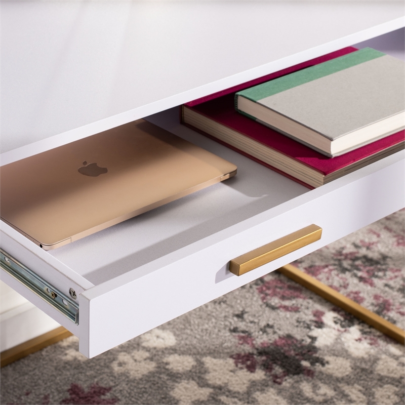Safavieh Elodie 1 Drawer Wood and Metal Desk in White / Gold