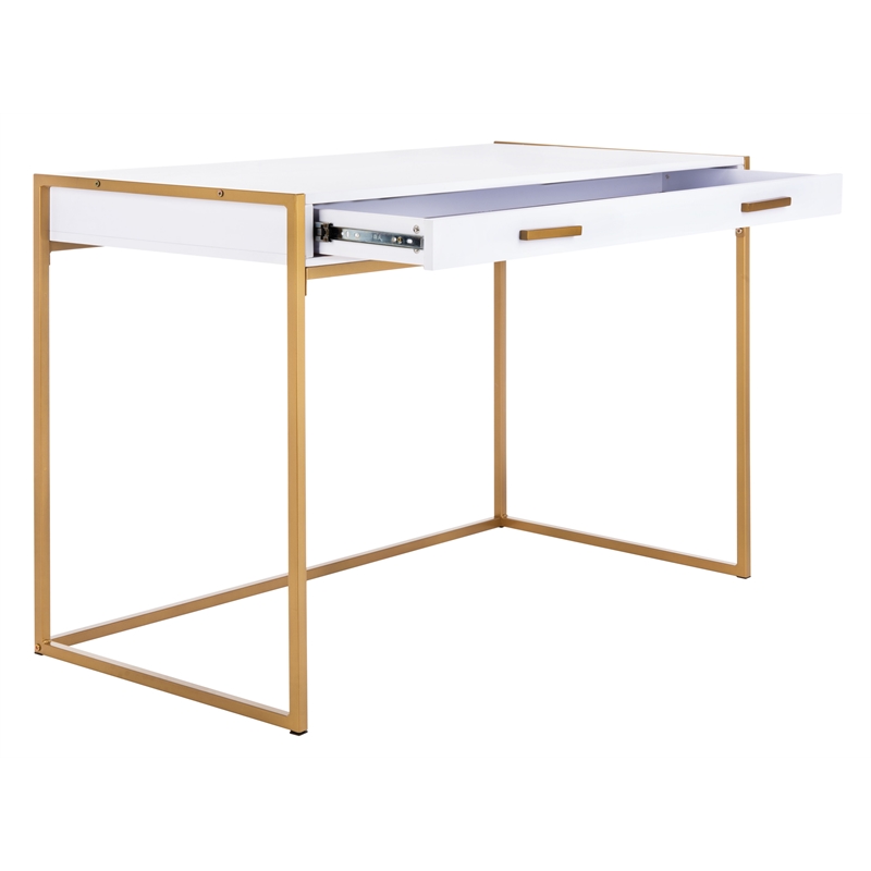 Safavieh Elodie 1 Drawer Wood and Metal Desk in White / Gold