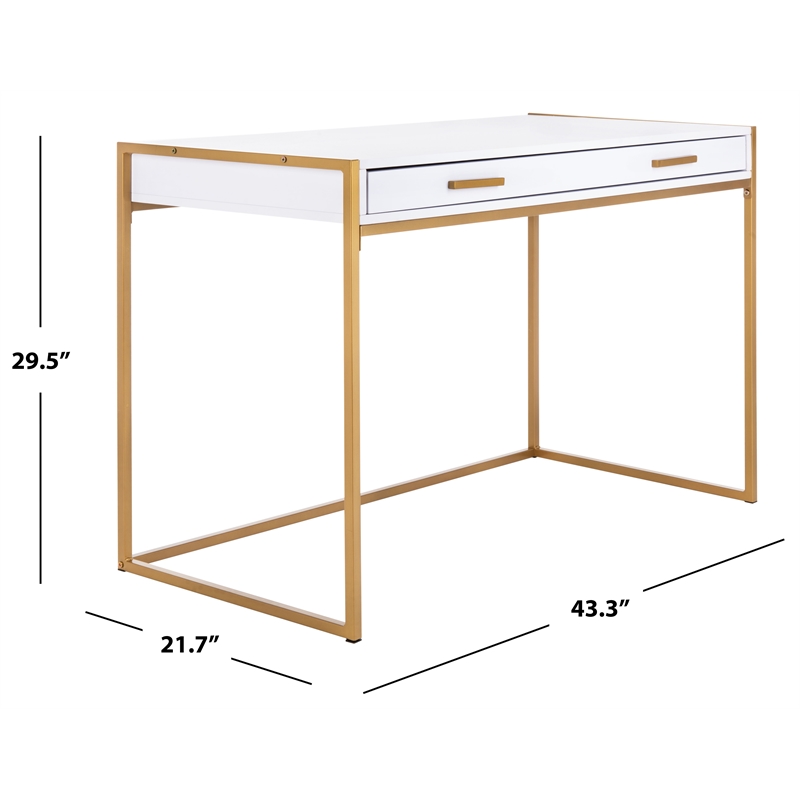 Safavieh Elodie 1 Drawer Wood and Metal Desk in White / Gold