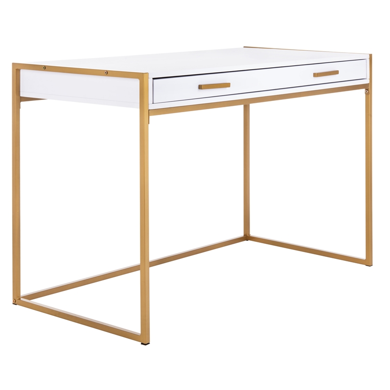 Safavieh Elodie 1 Drawer Wood and Metal Desk in White / Gold