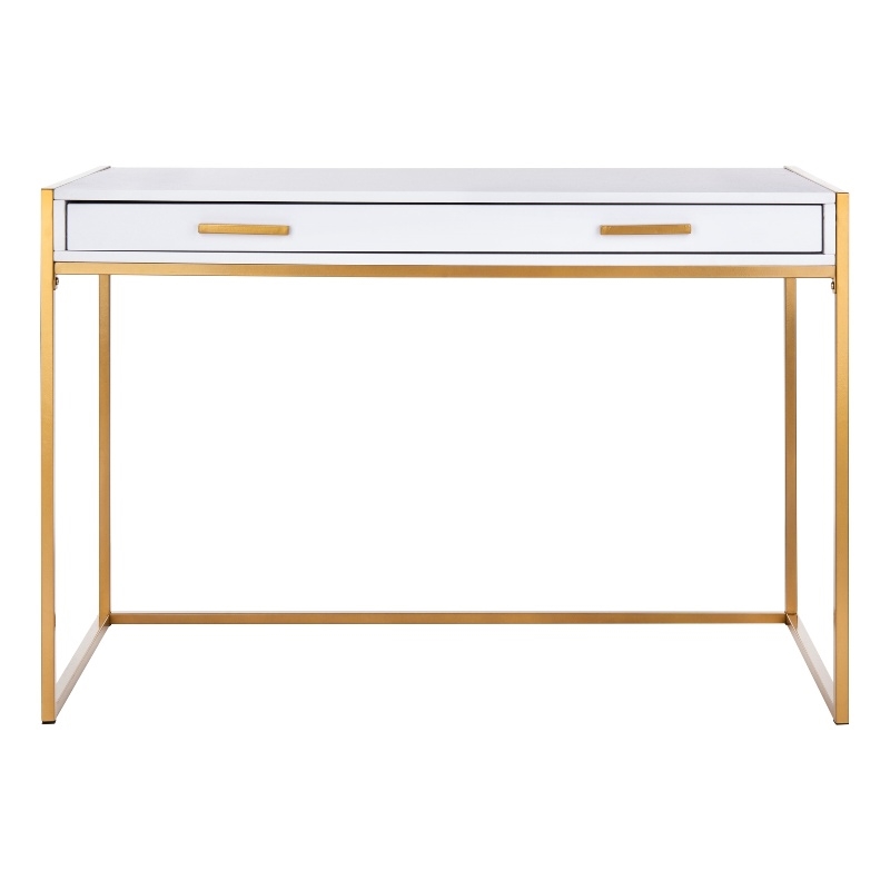 Safavieh Elodie 1 Drawer Wood and Metal Desk in White / Gold