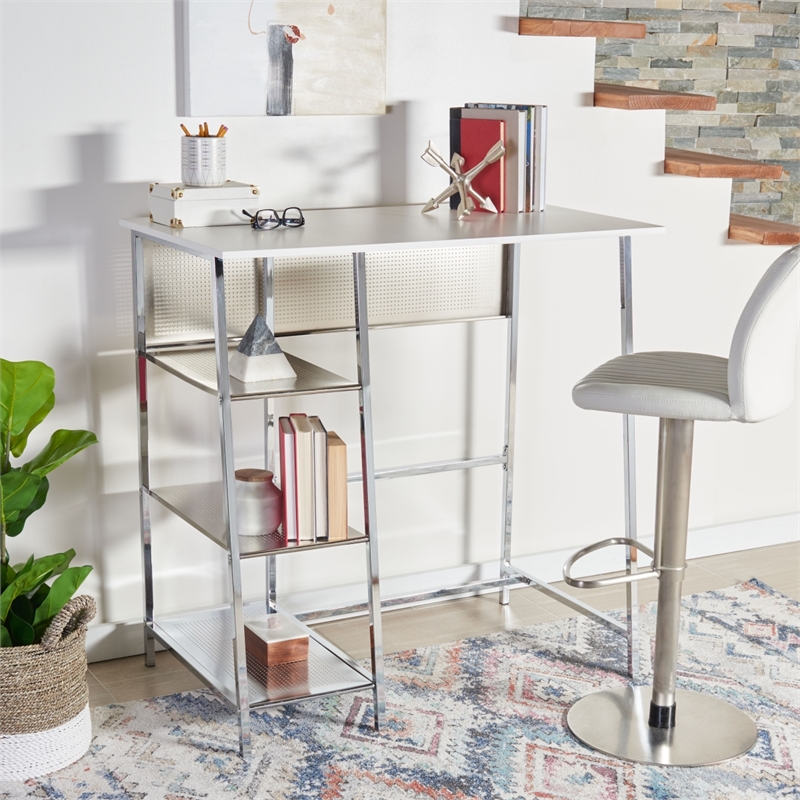 Safavieh Hayden 3 Shelf Wood and Metal Standing Desk in White / Chrome
