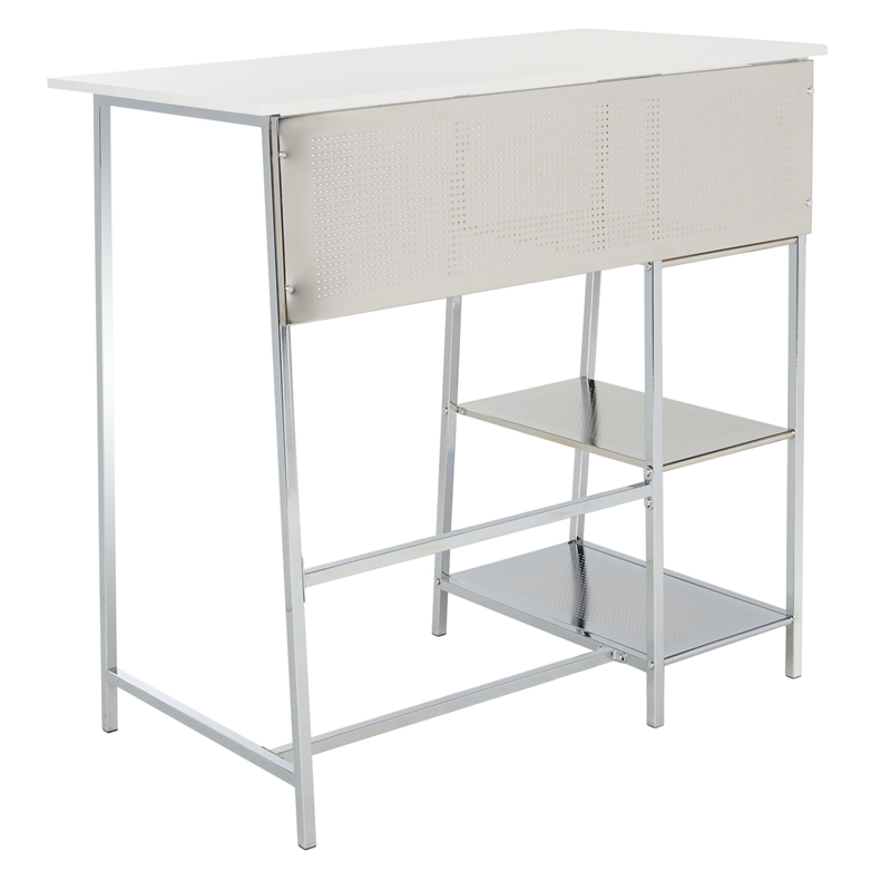 Safavieh Hayden 3 Shelf Wood and Metal Standing Desk in White / Chrome