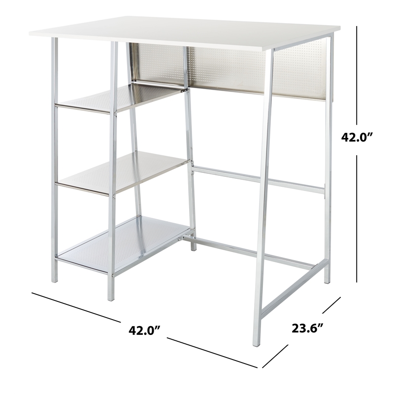 Safavieh Hayden 3 Shelf Wood and Metal Standing Desk in White / Chrome