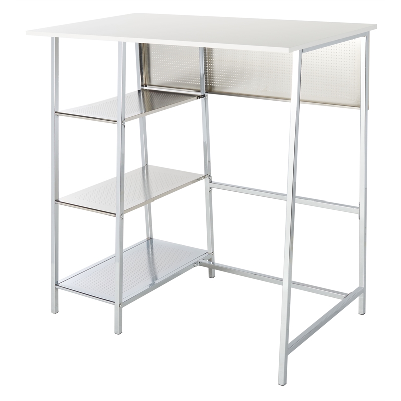 Safavieh Hayden 3 Shelf Wood and Metal Standing Desk in White / Chrome