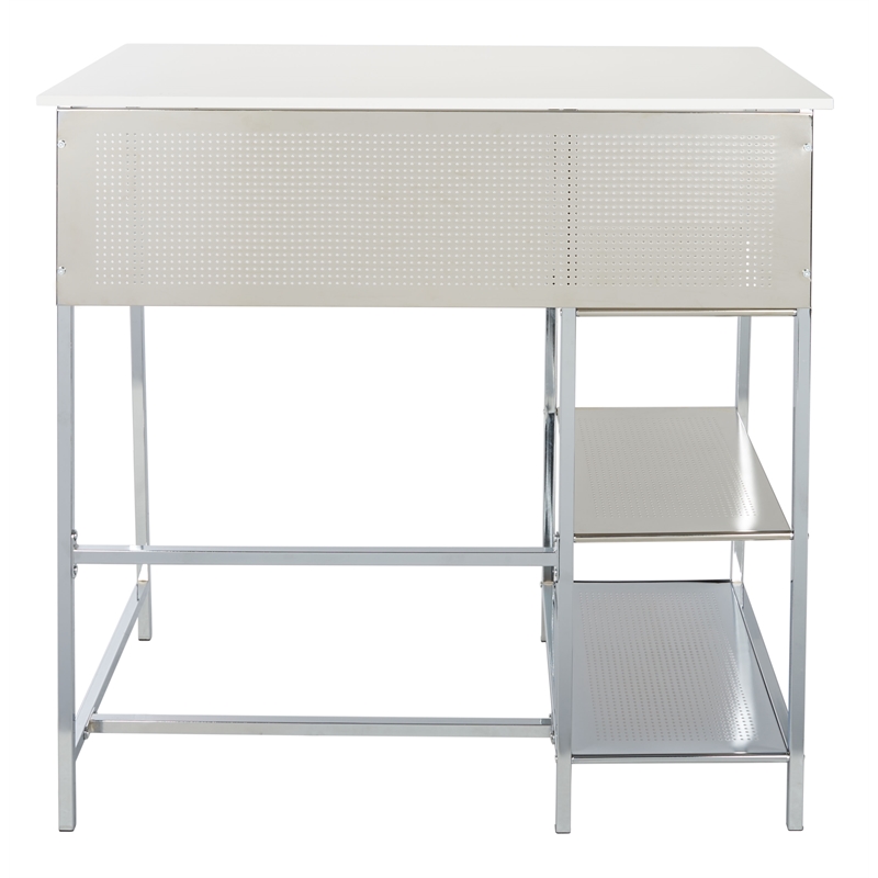 Safavieh Hayden 3 Shelf Wood and Metal Standing Desk in White / Chrome