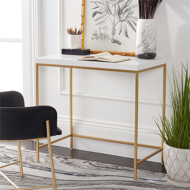 Safavieh Cass Wood Desk  in White / Gold