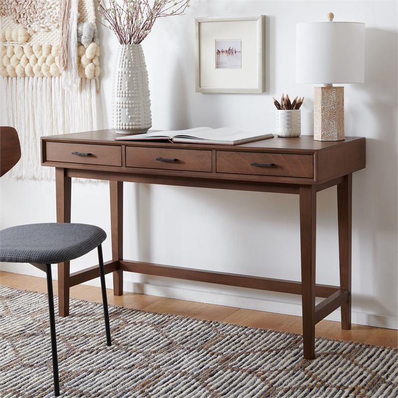 Safavieh Hawthorn 3 Drawer Wood Desk in Brown