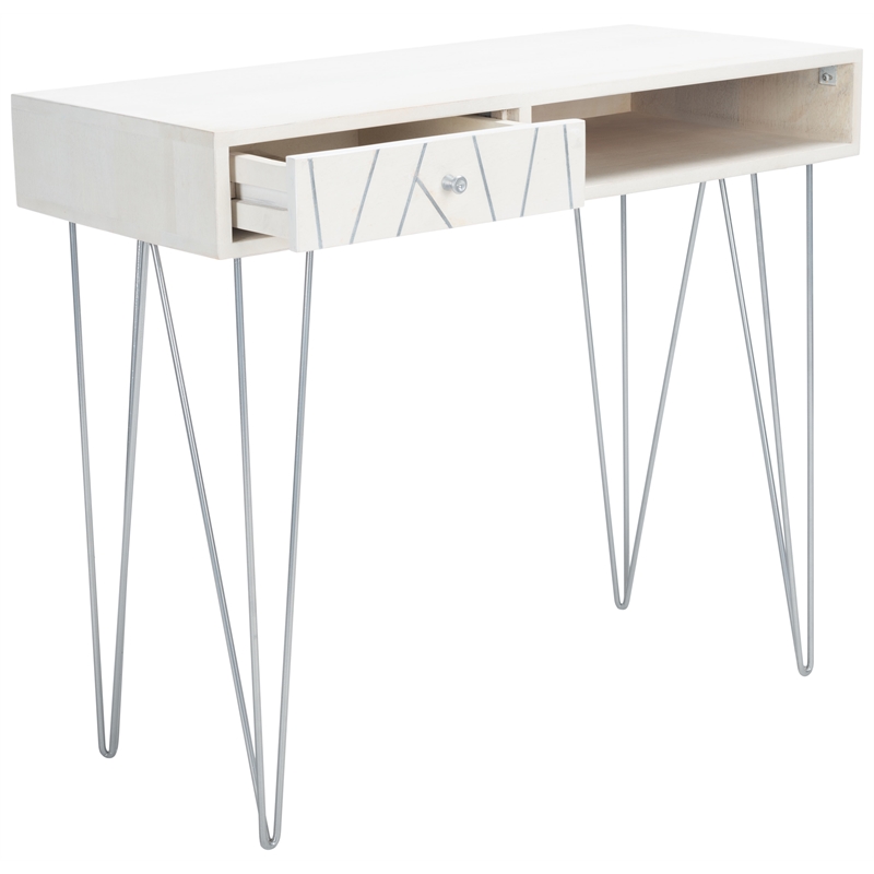 Safavieh Marigold Wood Desk  in White / Silver