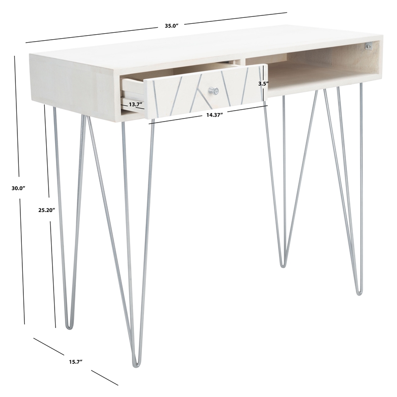 Safavieh Marigold Wood Desk  in White / Silver