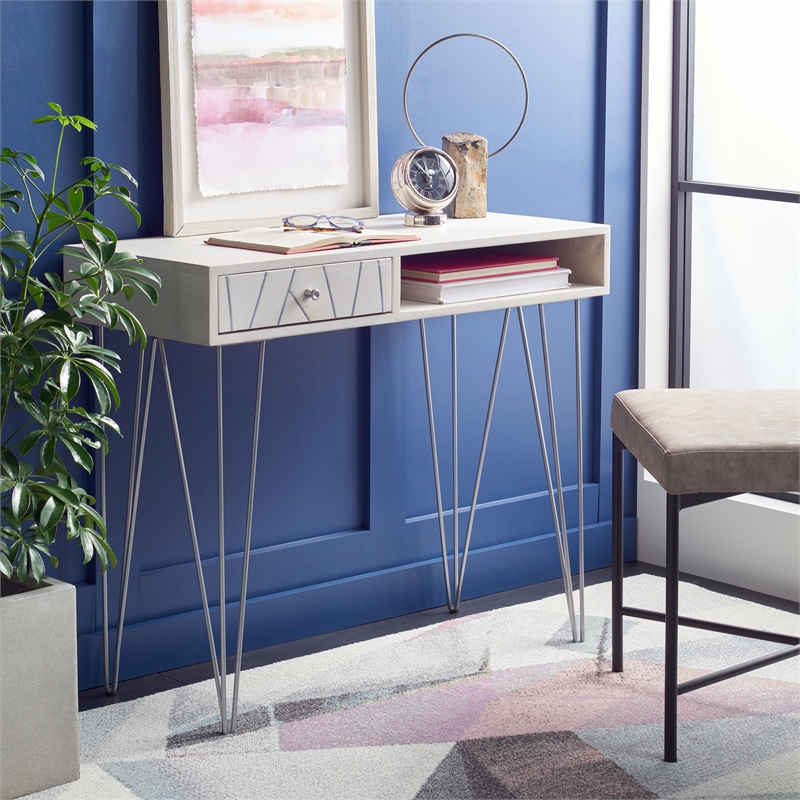 Safavieh Marigold Wood Desk  in White / Silver