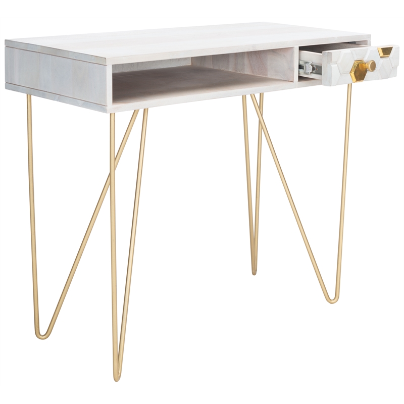 Safavieh Raveena Wood and Metal Desk in White  / Brass