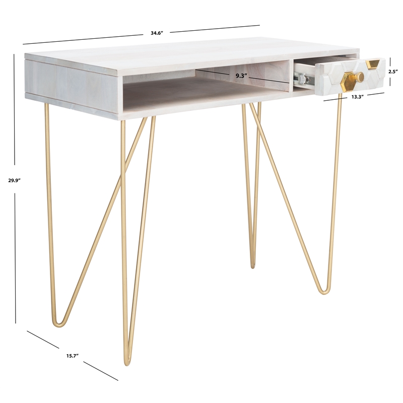 Safavieh Raveena Wood and Metal Desk in White  / Brass