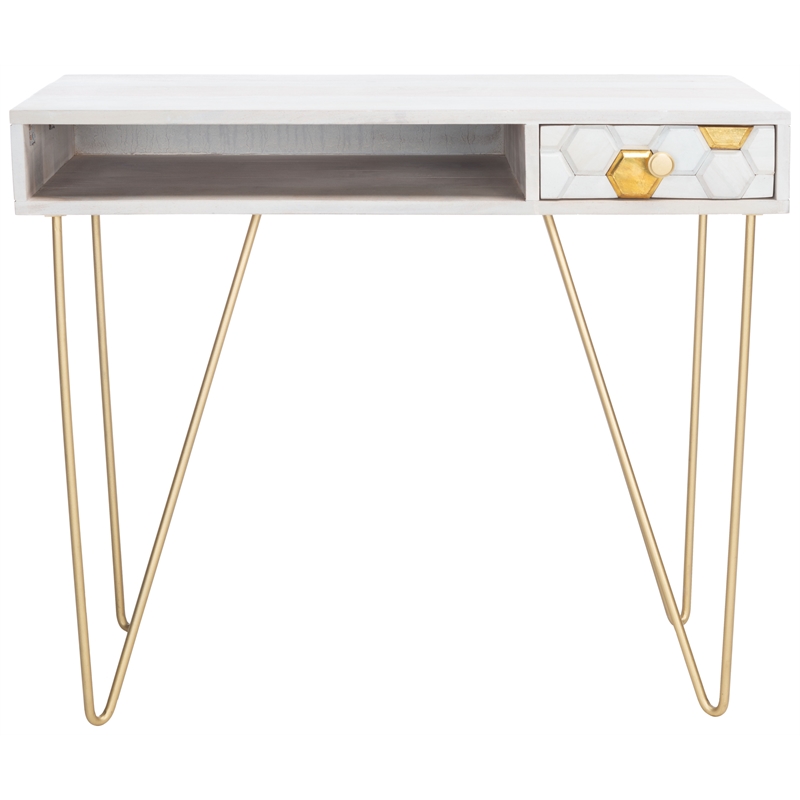 Safavieh Raveena Wood and Metal Desk in White  / Brass