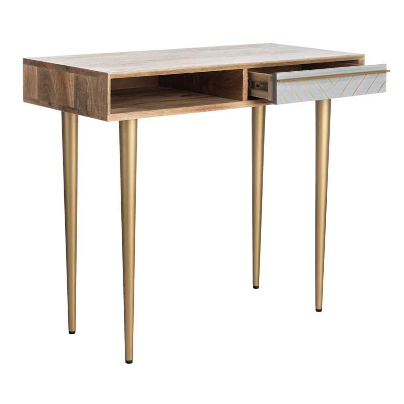 Safavieh Leni Wood Desk in Natural / Brass