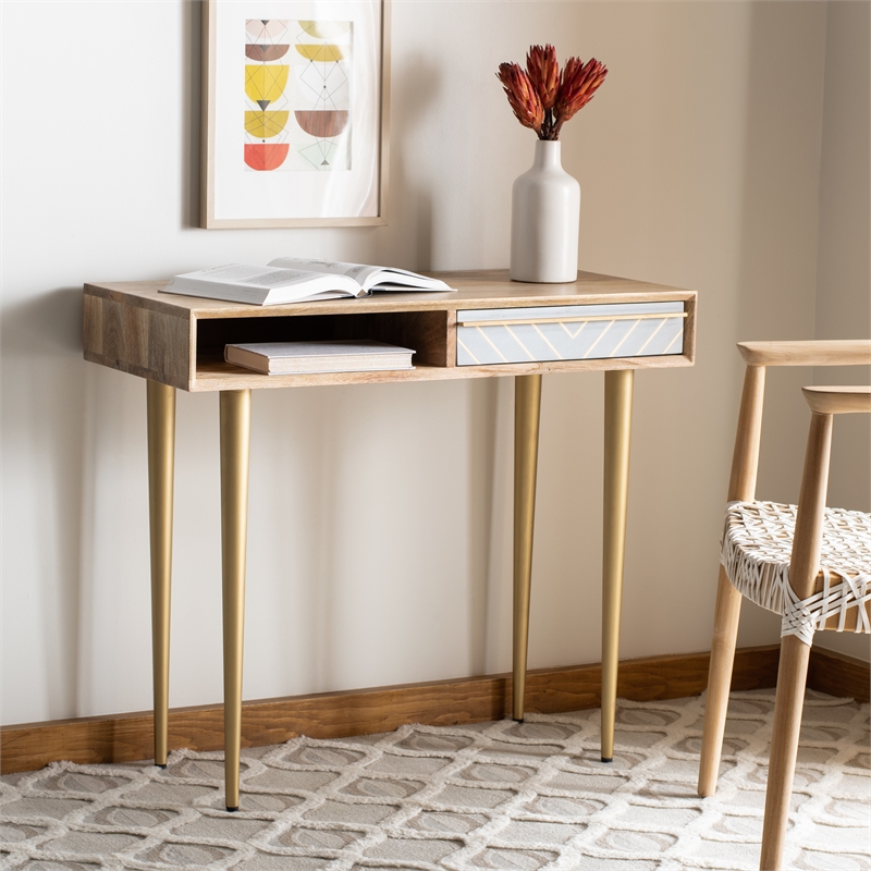 Safavieh Leni Wood Desk in Natural / Brass