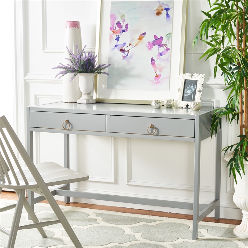 Safavieh Esther 2 Drawer Iron and Wood Desk in Gray