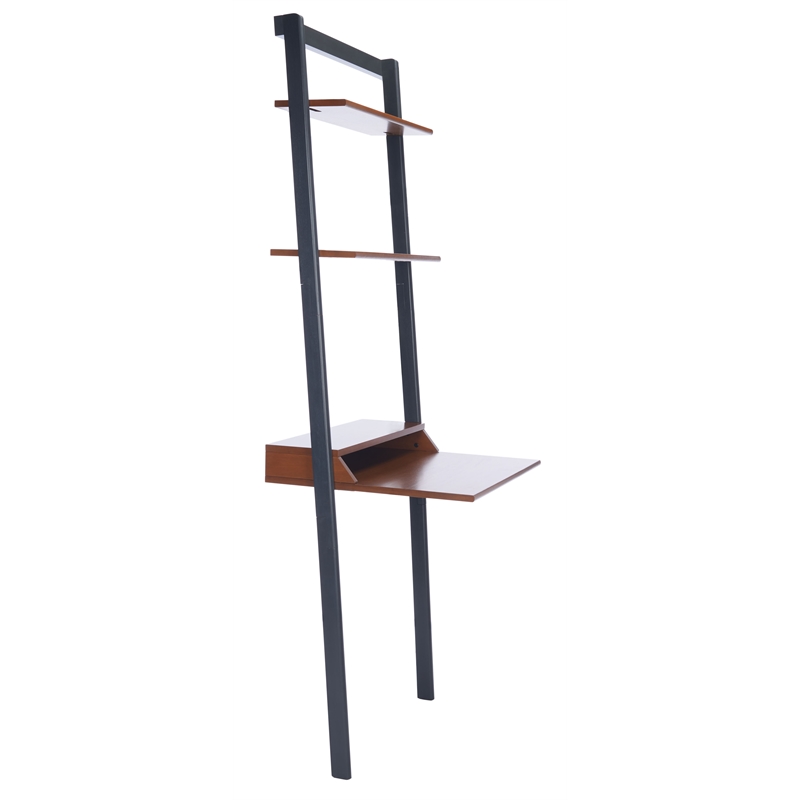 Safavieh Pamella 2 Shelf Wood Leaning Desk  in Brown / Charcoal