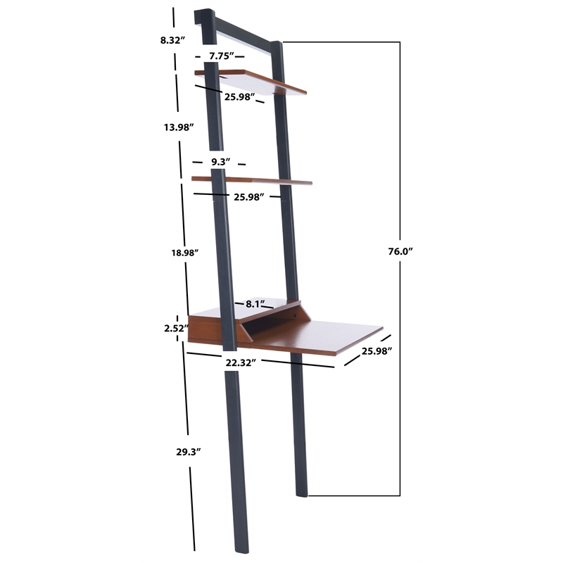 Safavieh Pamella 2 Shelf Wood Leaning Desk  in Brown / Charcoal