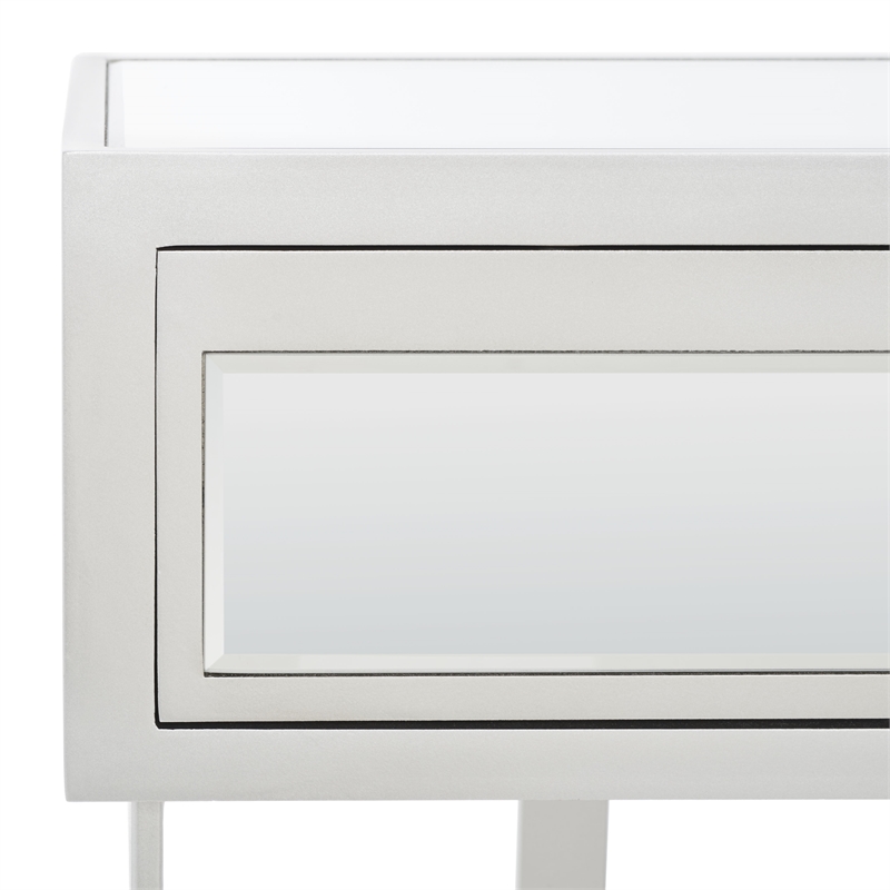 Safavieh Enzo 2 Drawer Wood Mirrored Desk in Silver / Mirror