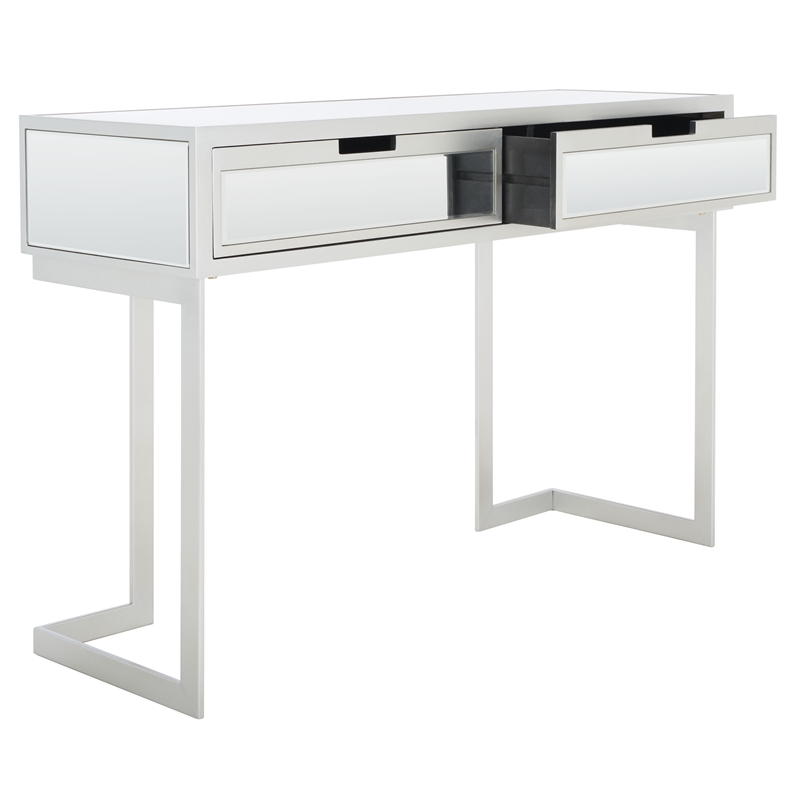 Safavieh Enzo 2 Drawer Wood Mirrored Desk in Silver / Mirror