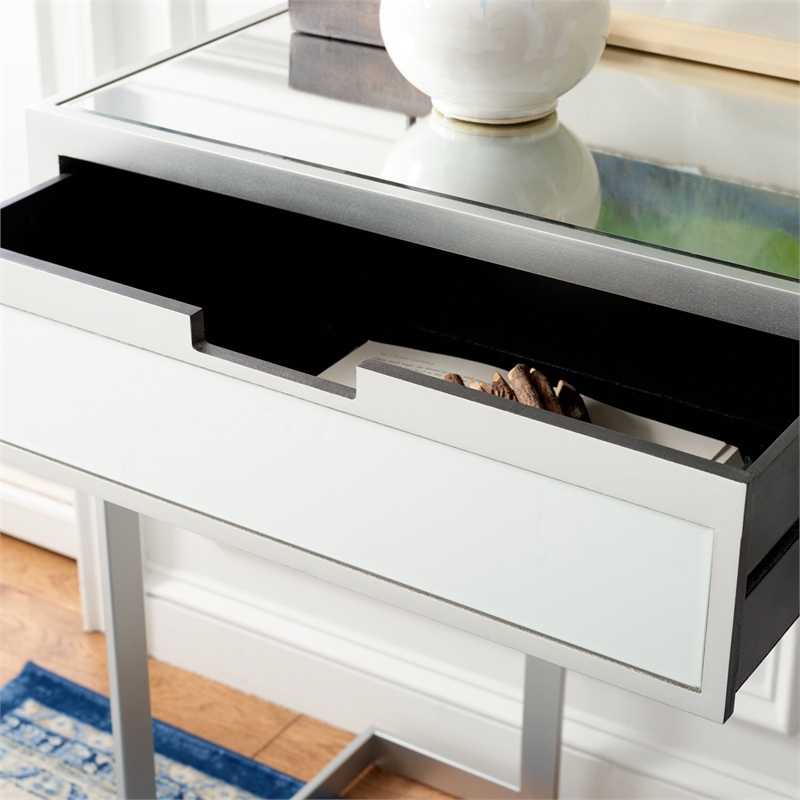 Safavieh Enzo 2 Drawer Wood Mirrored Desk in Silver / Mirror