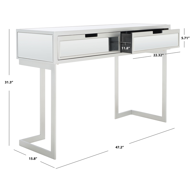 Safavieh Enzo 2 Drawer Wood Mirrored Desk in Silver / Mirror