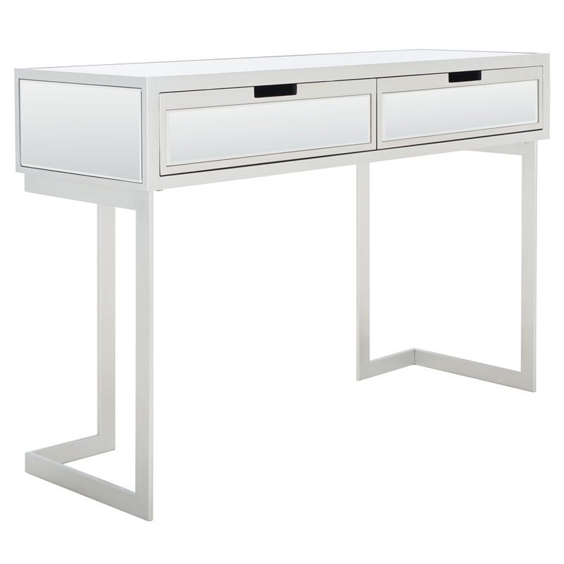 Safavieh Enzo 2 Drawer Wood Mirrored Desk in Silver / Mirror