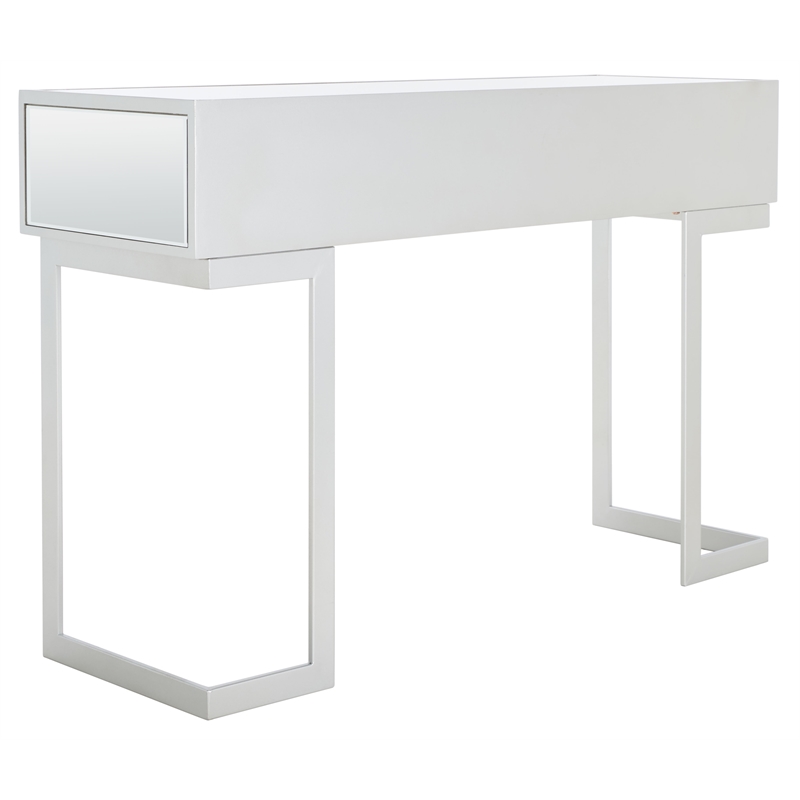 Safavieh Enzo 2 Drawer Wood Mirrored Desk in Silver / Mirror
