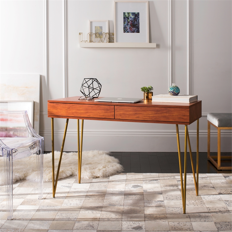 Safavieh Pine Wood Two Drawer Desk in Natural