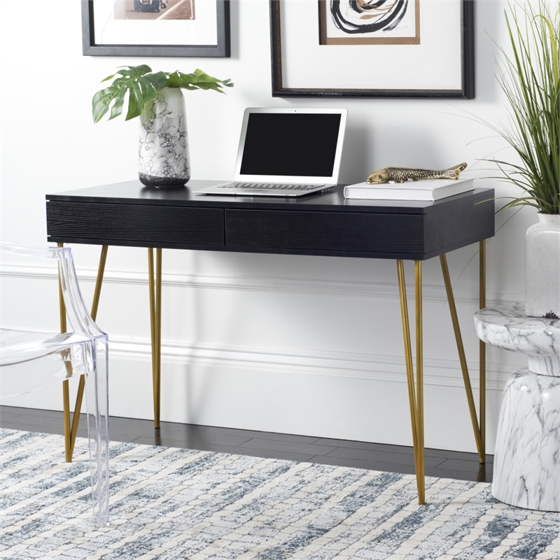 Safavieh Pine Two Drawer Wood and Iron Desk in Black