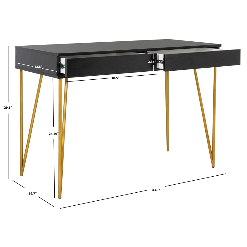 Safavieh Pine Two Drawer Wood and Iron Desk in Black