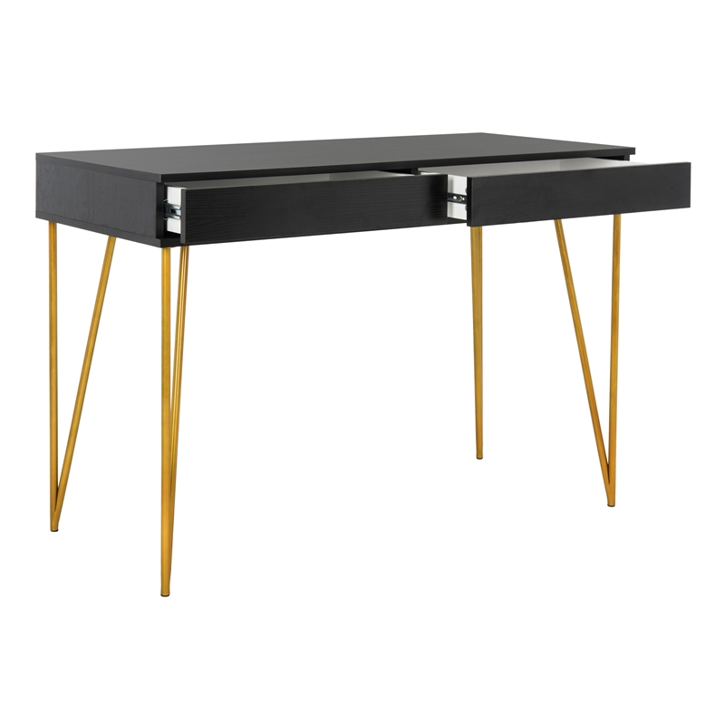 Safavieh Pine Two Drawer Wood and Iron Desk in Black