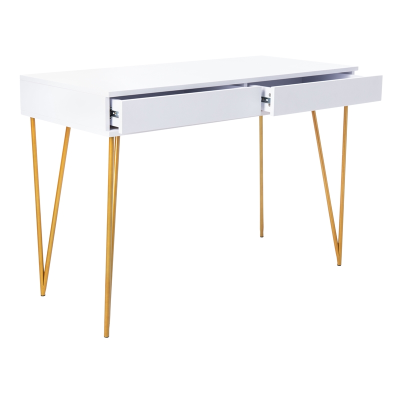 Safavieh Pine Two Drawer Wood and Iron Desk in White / Gold