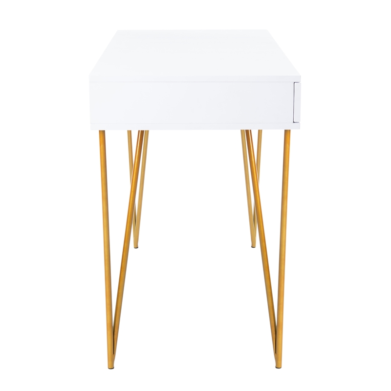Safavieh Pine Two Drawer Wood and Iron Desk in White / Gold