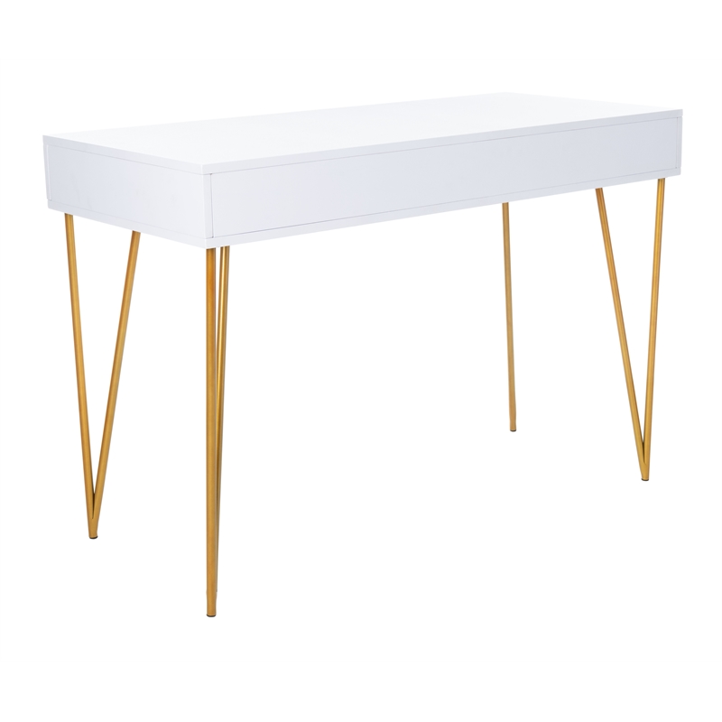 Safavieh Pine Two Drawer Wood and Iron Desk in White / Gold
