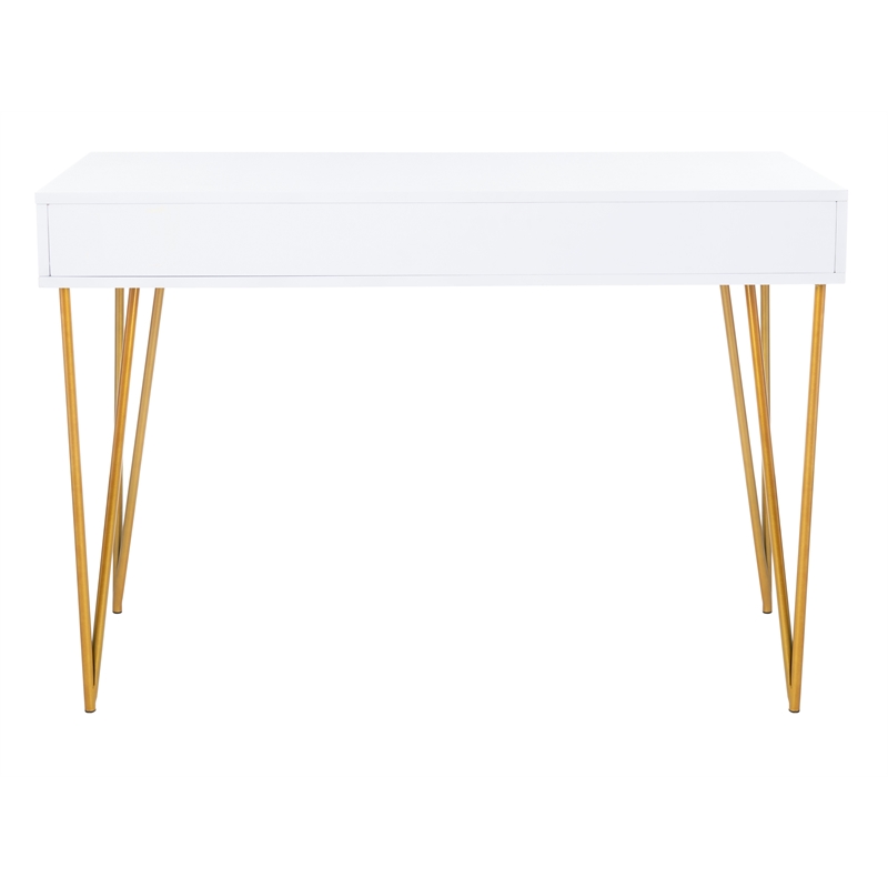 Safavieh Pine Two Drawer Wood and Iron Desk in White / Gold