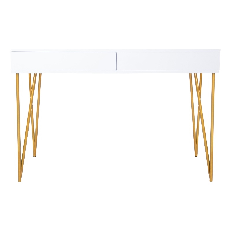 Safavieh Pine Two Drawer Wood and Iron Desk in White / Gold
