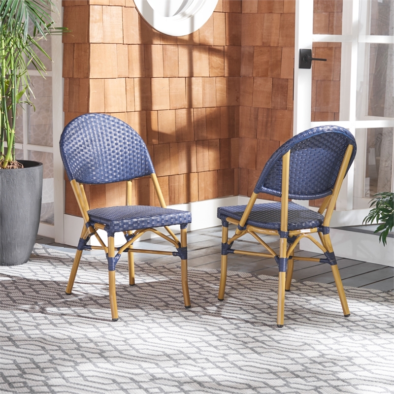 Safavieh Barrow Aluminum Side Chair in Navy