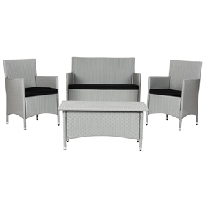 Safavieh Mojavi 4 Pc Aluminum Wicker Set in Gray / Black