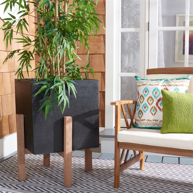 Safavieh Borsla Large Concrete Ficonstone Planter in Black