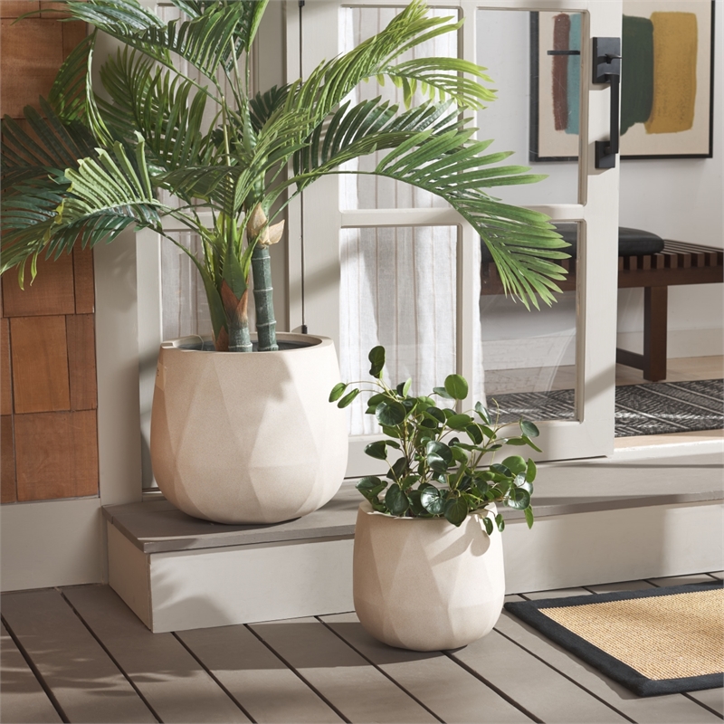 Safavieh Kane Planter Ficonstone Pot Set of 2 in Beige