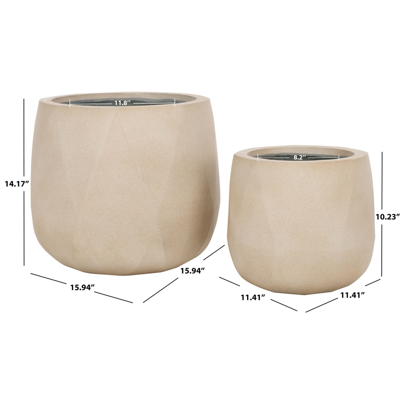 Safavieh Kane Planter Ficonstone Pot Set of 2 in Beige