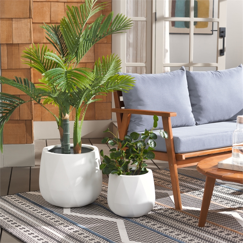 Safavieh Kane Planter Ficonstone Pot Set of 2 in White